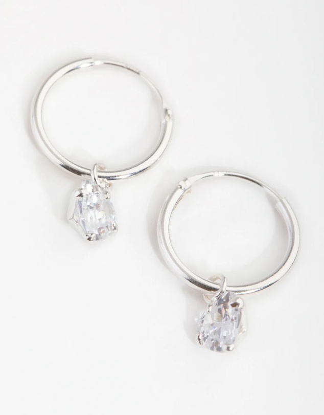 Lovisa - Sterling Silver Cubic Zirconia Heart Hoop Earrings