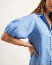 AERE - Joia Linen Puff Sleeve Mini Dress
