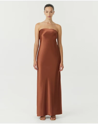 Third Form - Satin Tie Back Strapless Maxi Dress