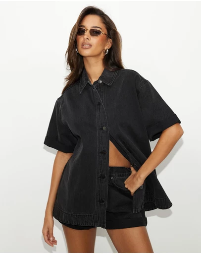 Dazie - Shade Boxy Short-Sleeve Denim Shirt
