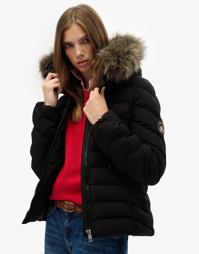 Superdry - Fuji Faux Fur Slim Fit Hood Padded Jacket