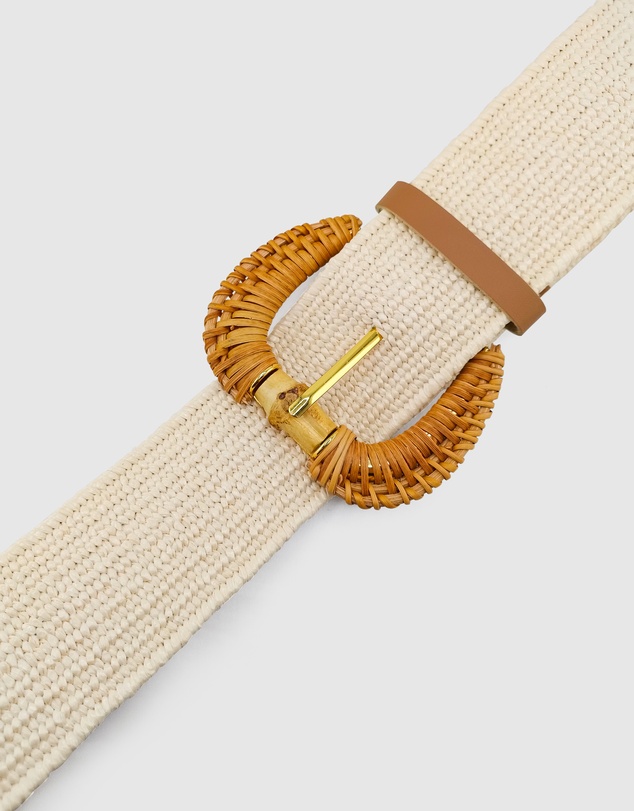 Miz Casa and Co - Cream Square Rattan Plain Woven Belt