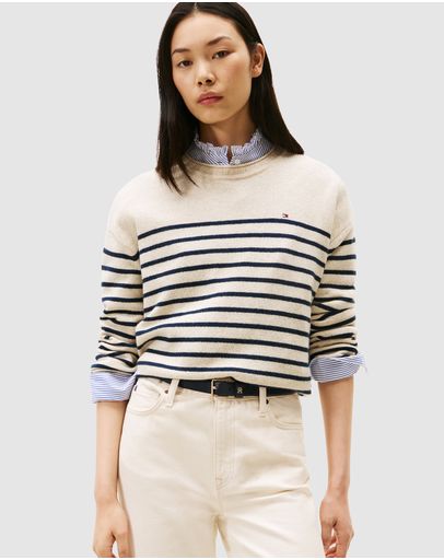 Heather Oatmilk & Dark Night Navy Stripe