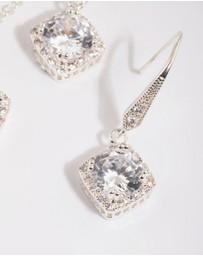 Lovisa - Silver Square Cut Cubic Zirconia Necklace & Earrings Set