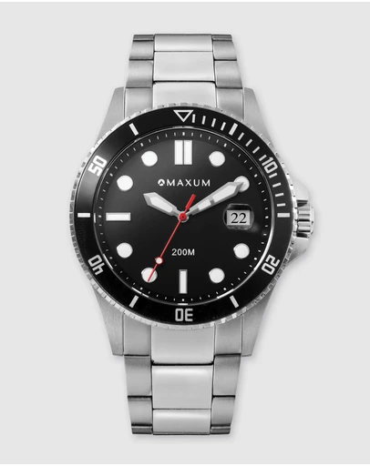 Maxum - Prince Black Dial & Silver Tone Case & Bracelet
