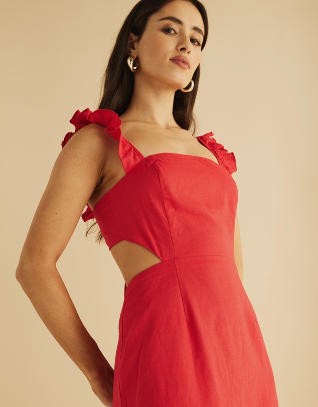 Atmos&Here - Solina Ruffle Shoulder Midi Dress