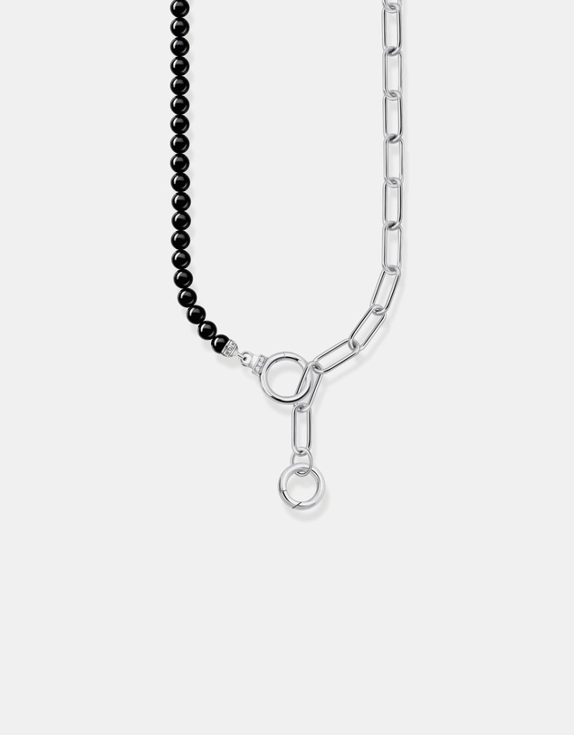 THOMAS SABO - Silver Necklace with Onyx Beads, White Zirconia and Ring Clasps