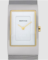 Bering - Bering Classic 38mm Polished White Dial Silver Stainless Steel Mesh Strap Watch