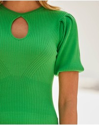 Sosandar - Keyhole Rib Knit Fit & Flare Midi Dress