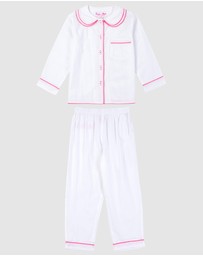 Sant And Abel - Girls White Cambric Long Sleeve PJ Set
