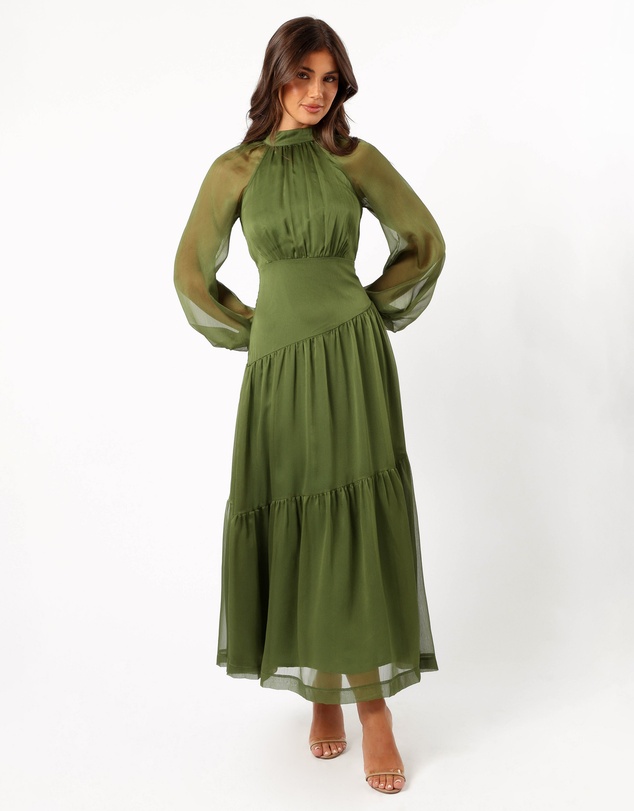 Petal & Pup - Julip Sheer Long Sleeve Maxi Dress - Olive