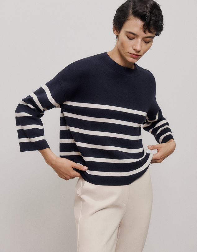 Trenery - Cotton Breton Stripe Knit in Night Sky