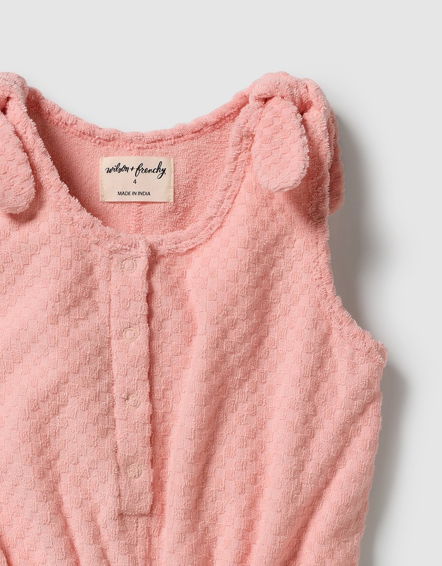 Wilson & Frenchy - Petal Pink Check Organic Terry Playsuit - Babies-Kids