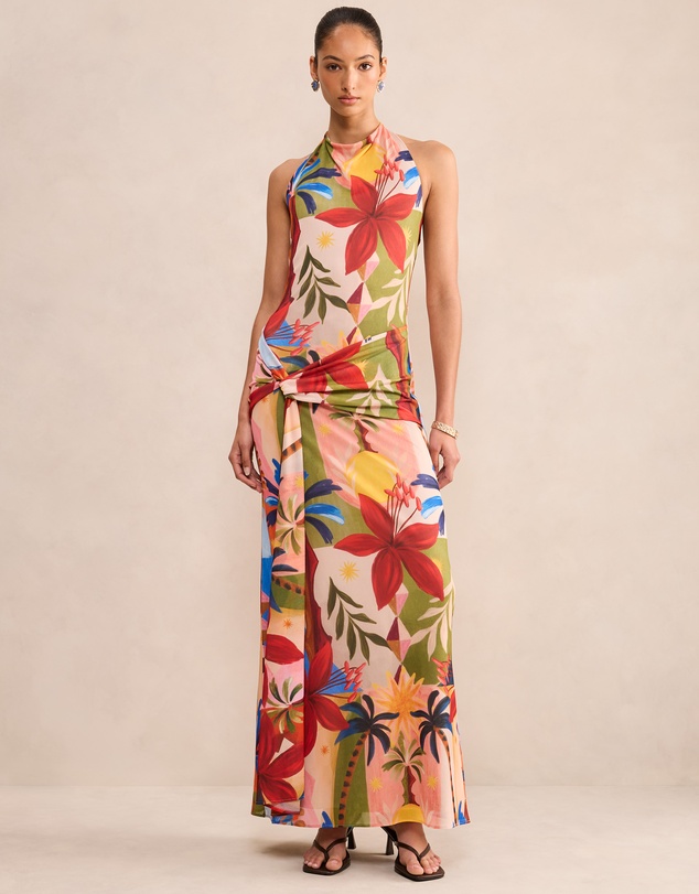 Forever New - Abby Printed Halter Neck Mesh Maxi Dress
