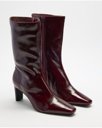 AERE - Anais Square Toe Heeled Leather Ankle Boots