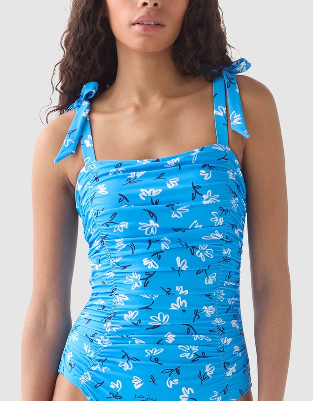 Kate Spade - Sketched Blooms Print Shirred Square Neck Swimsuit
