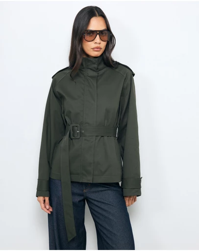 AERE - Sadie Funnel Neck Crop Trench Coat