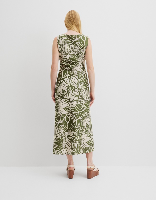 Country Road - Organically Grown Linen Print Rouched Maxi Dress