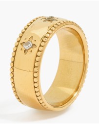 Lovisa - Waterproof Gold Plated Stainless Steel Cubic Zirconia Star Thick Band Ring