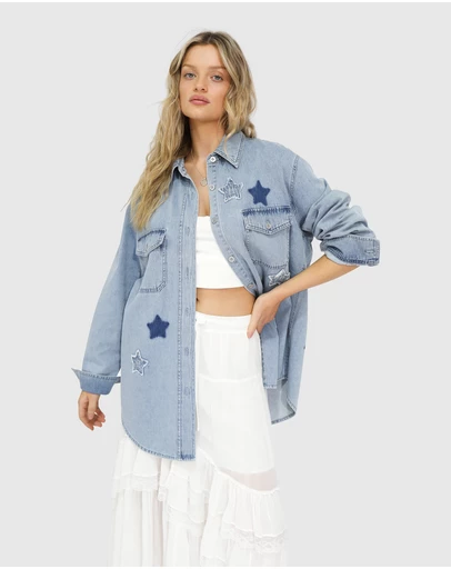 Belle & Bloom - Stargazer Patch Detail Denim Shirt