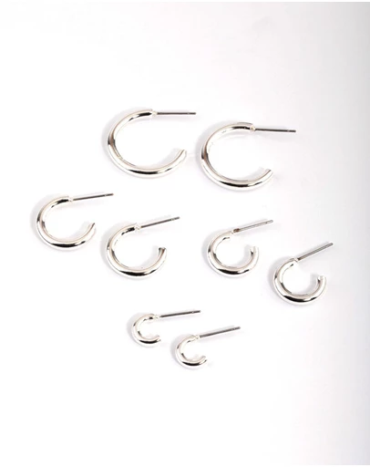 Lovisa - Silver Basic Round Hoop Earrings 4-Pack