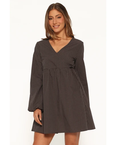 Petal & Pup - Saraya Long Sleeve Mini Dress - Black Gingham