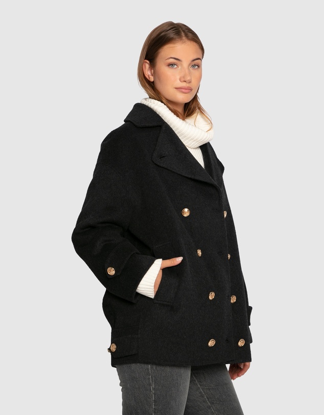 Belle & Bloom - Right and Forward Double Breasted Wool Blend Pea Coat