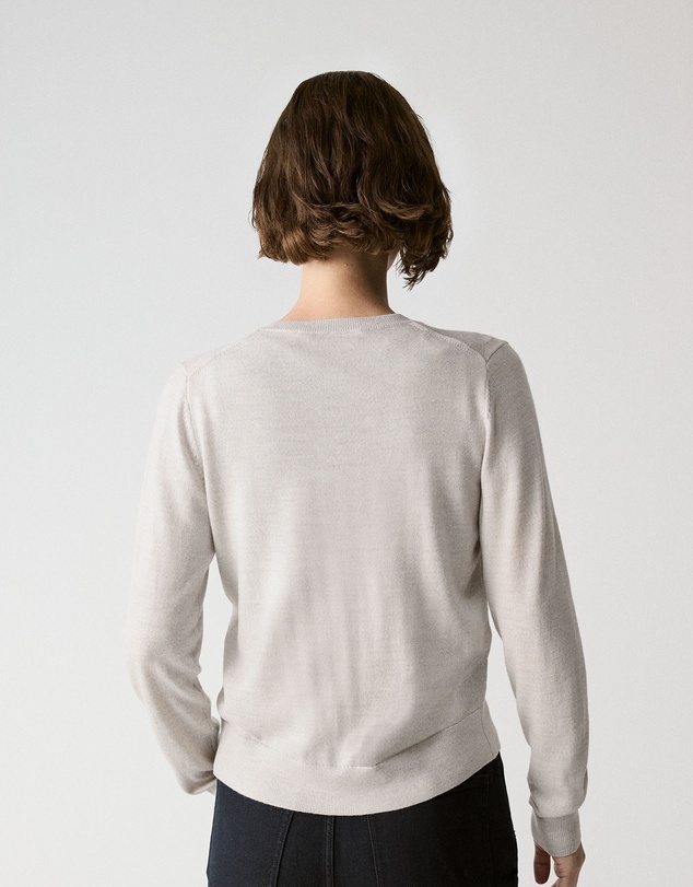 Trenery - Merino Classic Crew Cardigan in Grey Melange