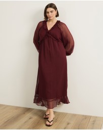 Atmos&Here Curvy - Tyla V-Neck Boho Midi Dress With Ruffle Detail