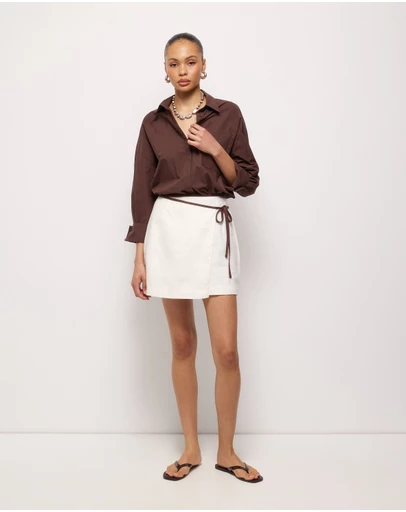 AERE - Contrast Trim Linen Wrap Skirt