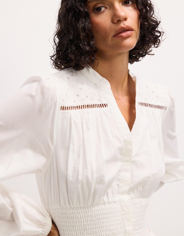 The Fated - Shirred Waist Broderie Short Dress