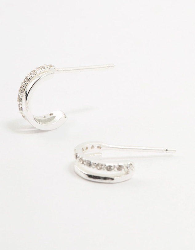 Lovisa - Sterling Silver Cubic Zirconia Double Hoop Earrings