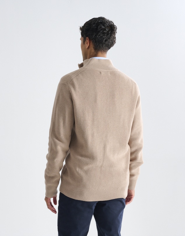 3 Wise Men - 3 Wise Men Frost Zip Neck Wool Blend Knit - Squirrel Brown