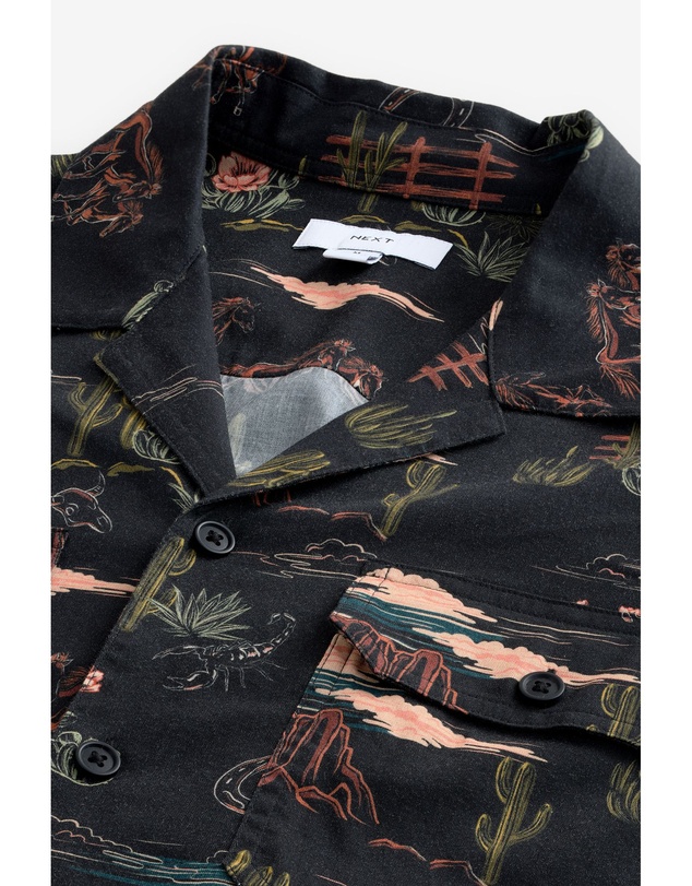 NEXT - Western Style Printed Short Sleeve Shirt With Cuban Collar