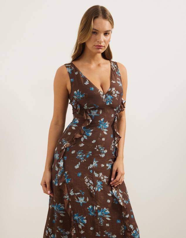 Atmos&Here - Kiki Floral Georgette Maxi Dress With Ruffle
