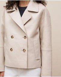 Trenery - Leather Double Breasted Cropped Jacket in Stone