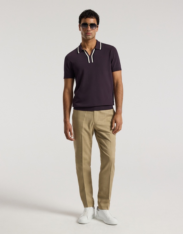 Calibre - Stripe Open Neck Knit Polo Plum