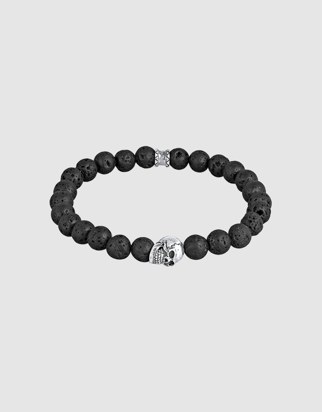 Kuzzoi - ICONIC EXCLUSIVE - Lava Bead Bracelet with Skull in 925 Sterling Silver