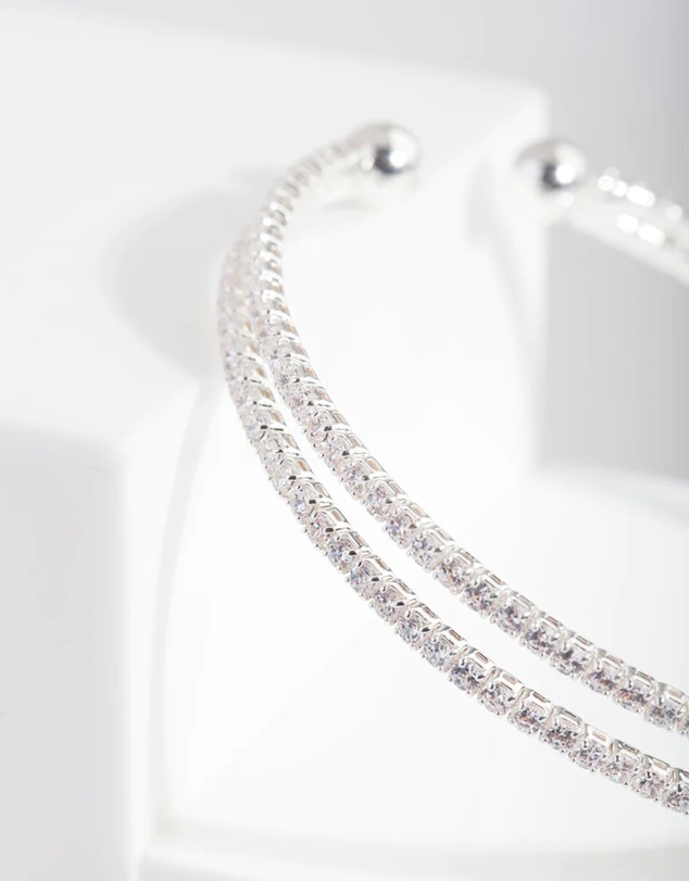Lovisa - Silver Cubic Zirconia 2 Row Cuff Bracelet