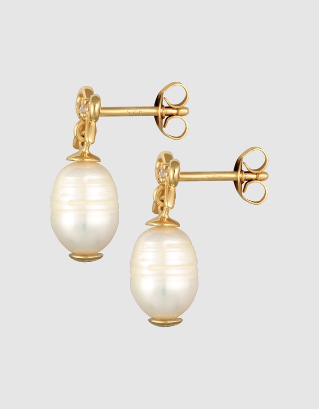 Elli Jewelry - Bow Pearl Drop Earrings in Gold-Plated 925 Silver
