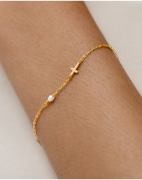 SAINT VALENTINE - Cross & Pearl Bracelet - Gold - ICONIC EXCLUSIVE
