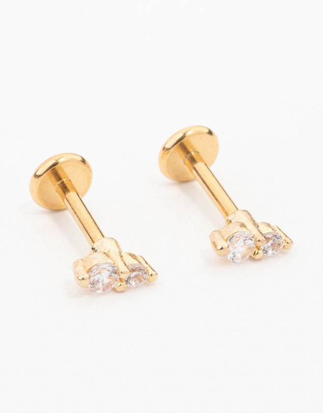 Lovisa - Gold Plated Surgical Steel Cubic Zirconia Double Flat Back 2-Pack