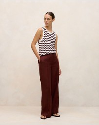 Trenery - Linen Pintucked Pant in Espresso