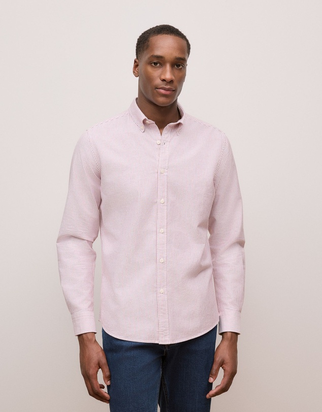 Trenery - Regular Fit Yarn Dyed Stripe Oxford Shirt in Auburn