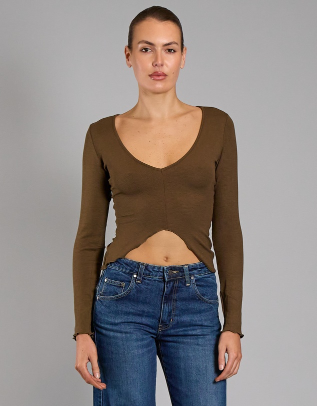 Love and Nostalgia - Rosie Rib Top - Chocolate Brown