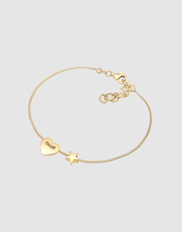 Elli Jewelry - Heart and Stars Filigree Bracelet in Gold-Plated 925 Silver