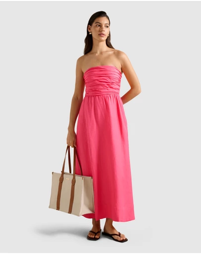 Forever New - Matisse Ruched Strapless Linen Midi Dress