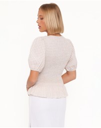 Petal & Pup - Callista Shirred Waist Top - Beige Gingham