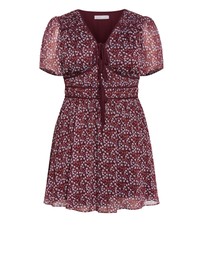 City Chic - Plus size Cara Ditsy Print Mini Dress - berry