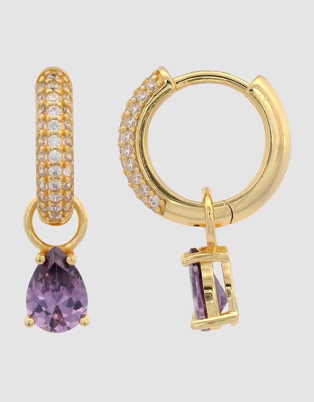Georgini - GEORGINI WISTERIA DUO PEAR EARRINGS AMETHYST CZ GOLD